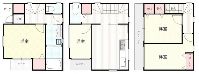 複数の部屋配置を示した間取り図が主体の物件平面図